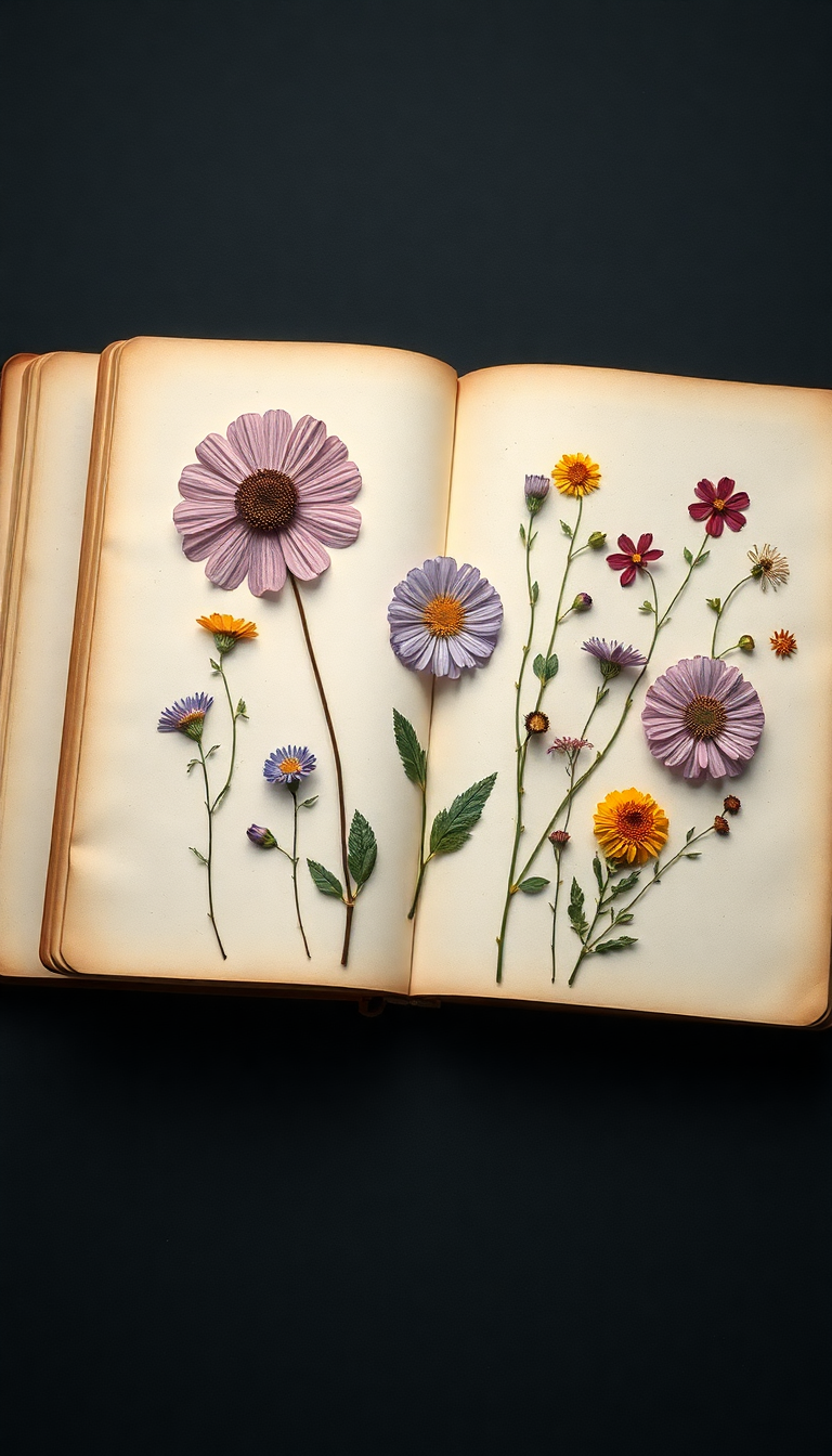 Pressed Flowers In Journal Vintage Aesthetic Wallpaper