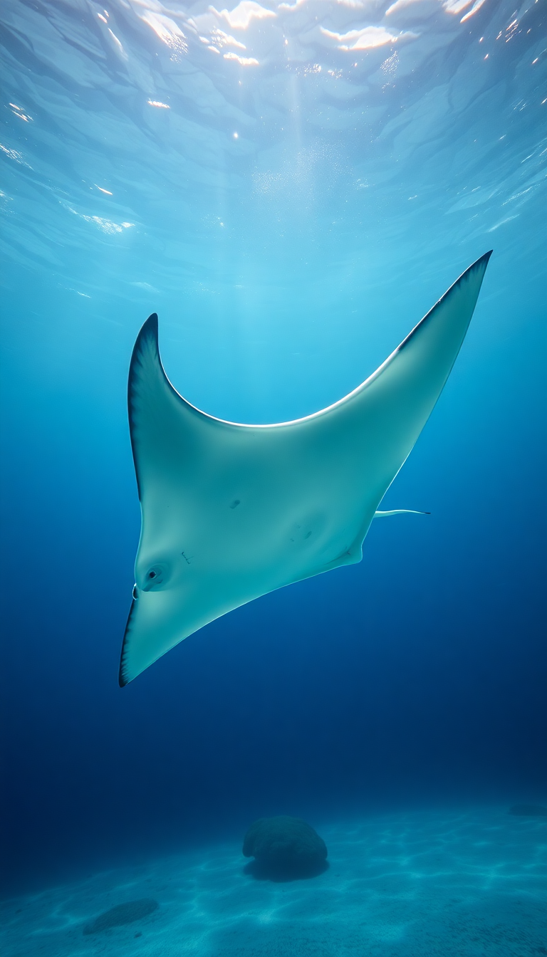 Manta Ray Gliding Graceful Underwater Photorealistic Wallpaper