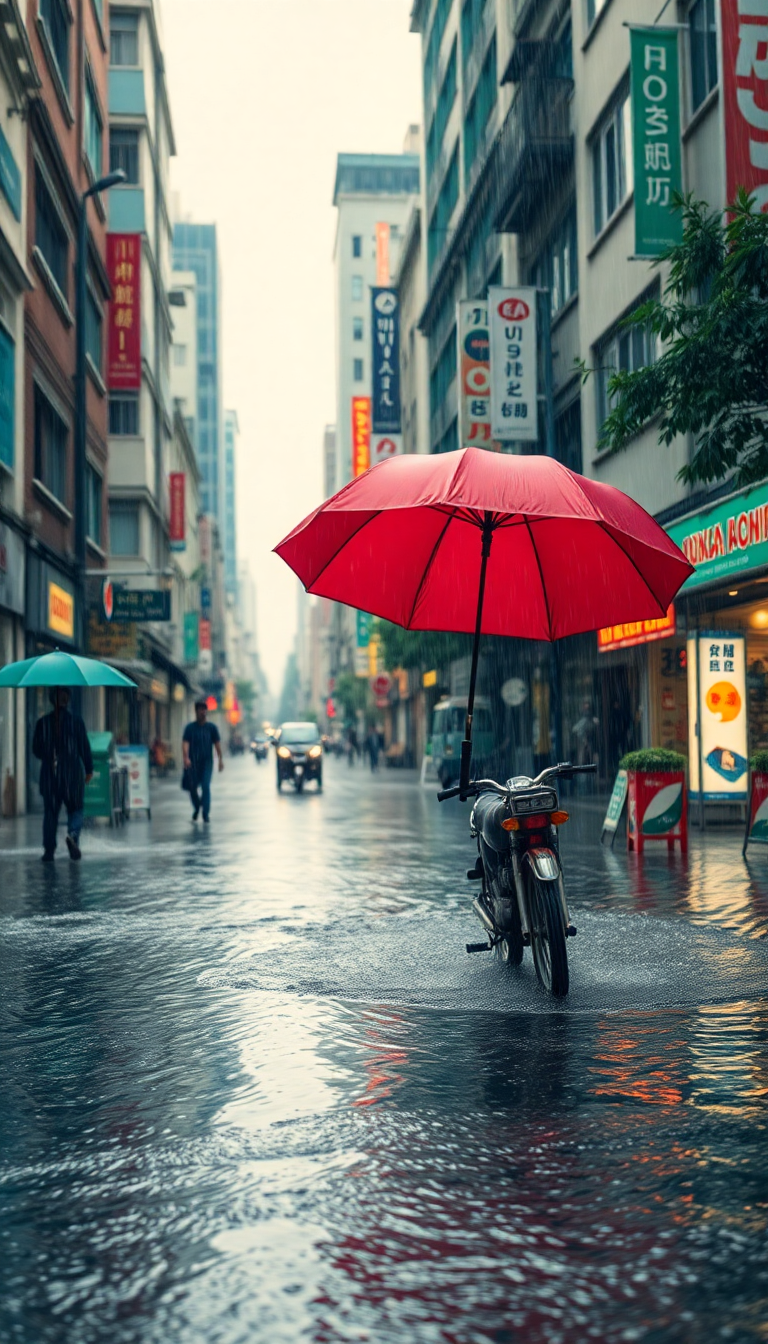 Monsoon Rain Heavy Downpour Street Photorealistic Wallpaper