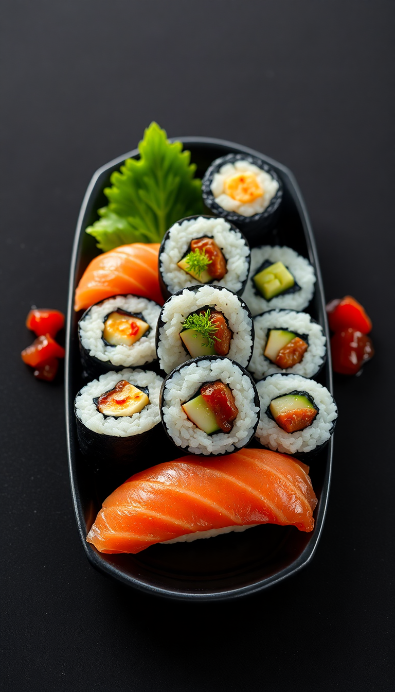 Fresh Sushi Arrangement Artistic Plating Photorealistic Wallpaper