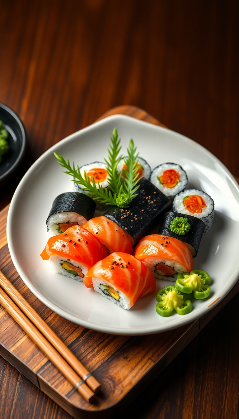 Fresh Sushi Arrangement Artistic Plating Photorealistic Wallpaper
