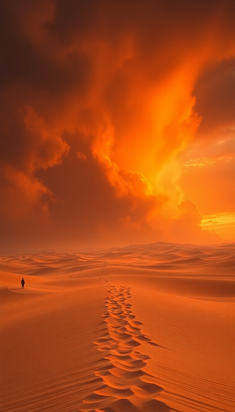 Sandstorm Approaching Desert Dramatic Orange Photorealistic Wallpaper