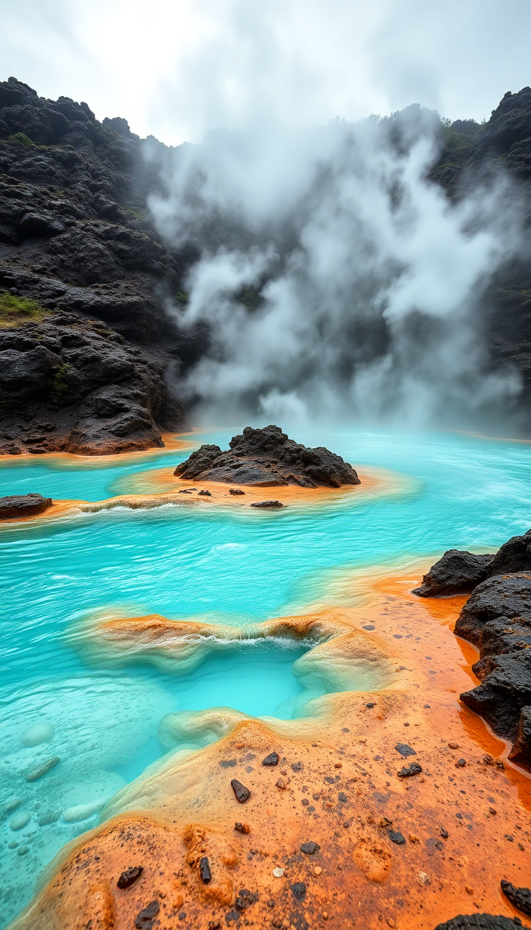 Volcanic Hot Springs Steam Rising Photorealistic Wallpaper