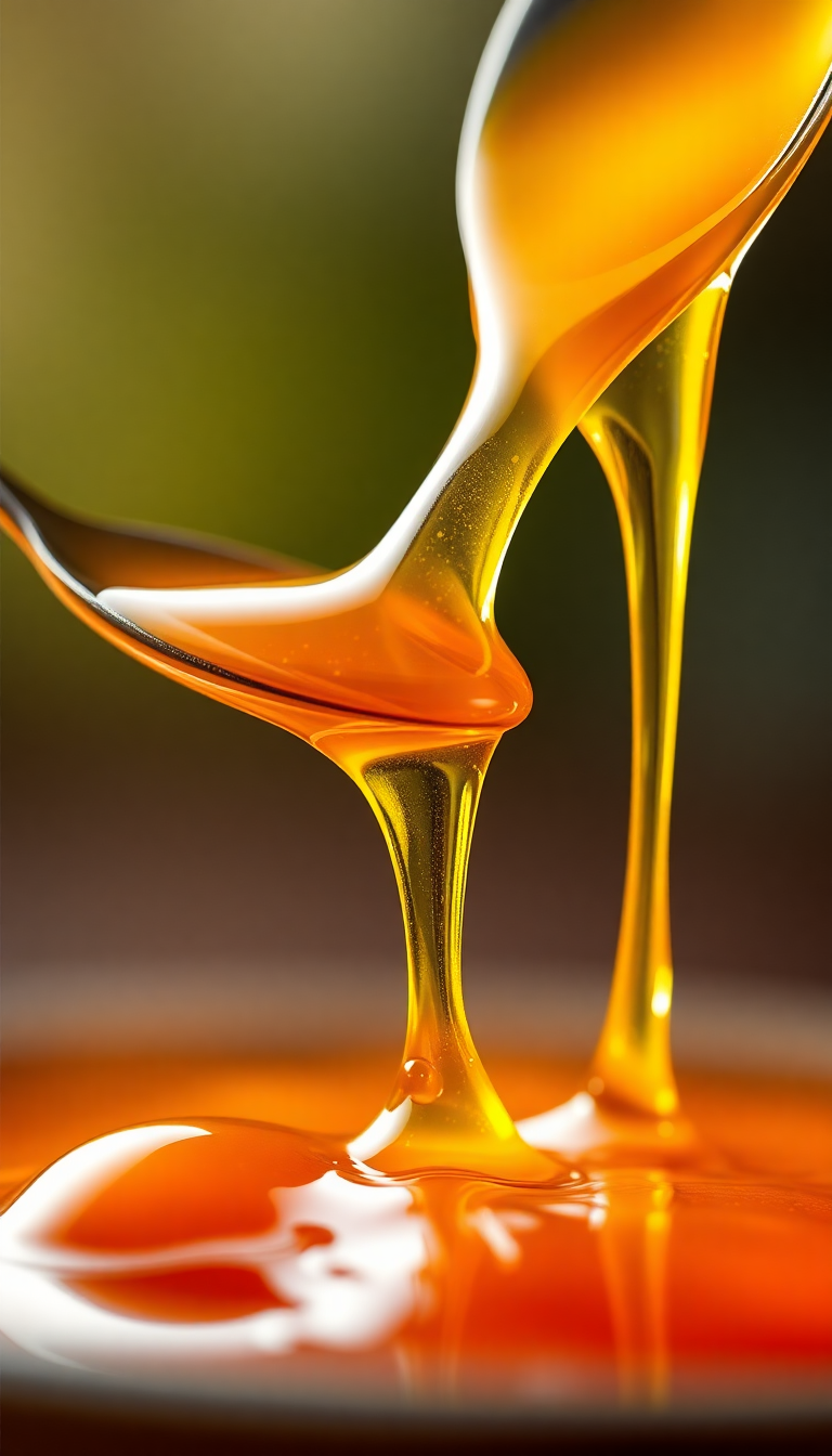 Honey Dripping From Spoon Golden Photorealistic Wallpaper