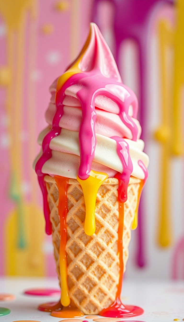 Ice Cream Cone Melting Summer Photorealistic Wallpaper