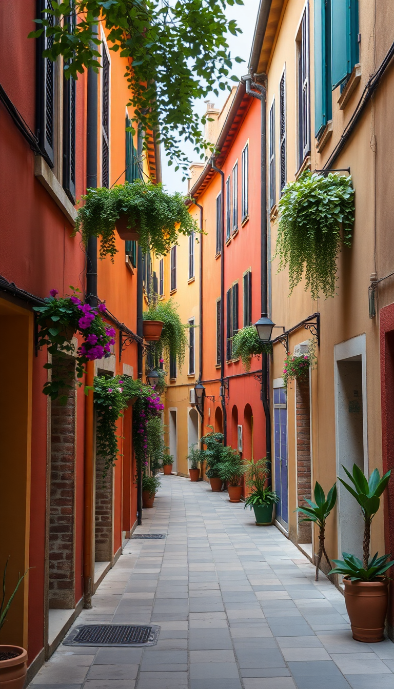 Narrow Italian Alley Colorful Buildings Photorealistic Wallpaper