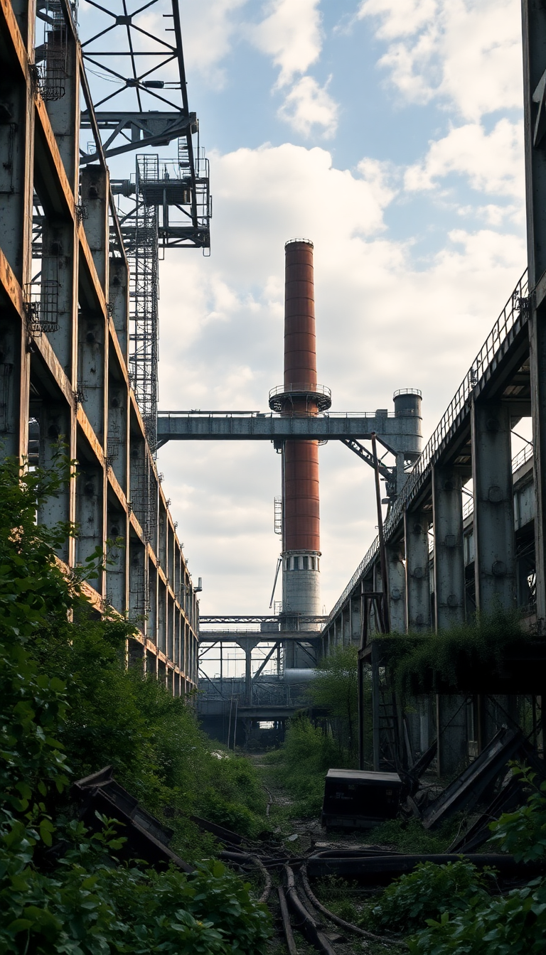 Abandoned Factory Nature Reclaiming Industrial Photorealistic Wallpaper
