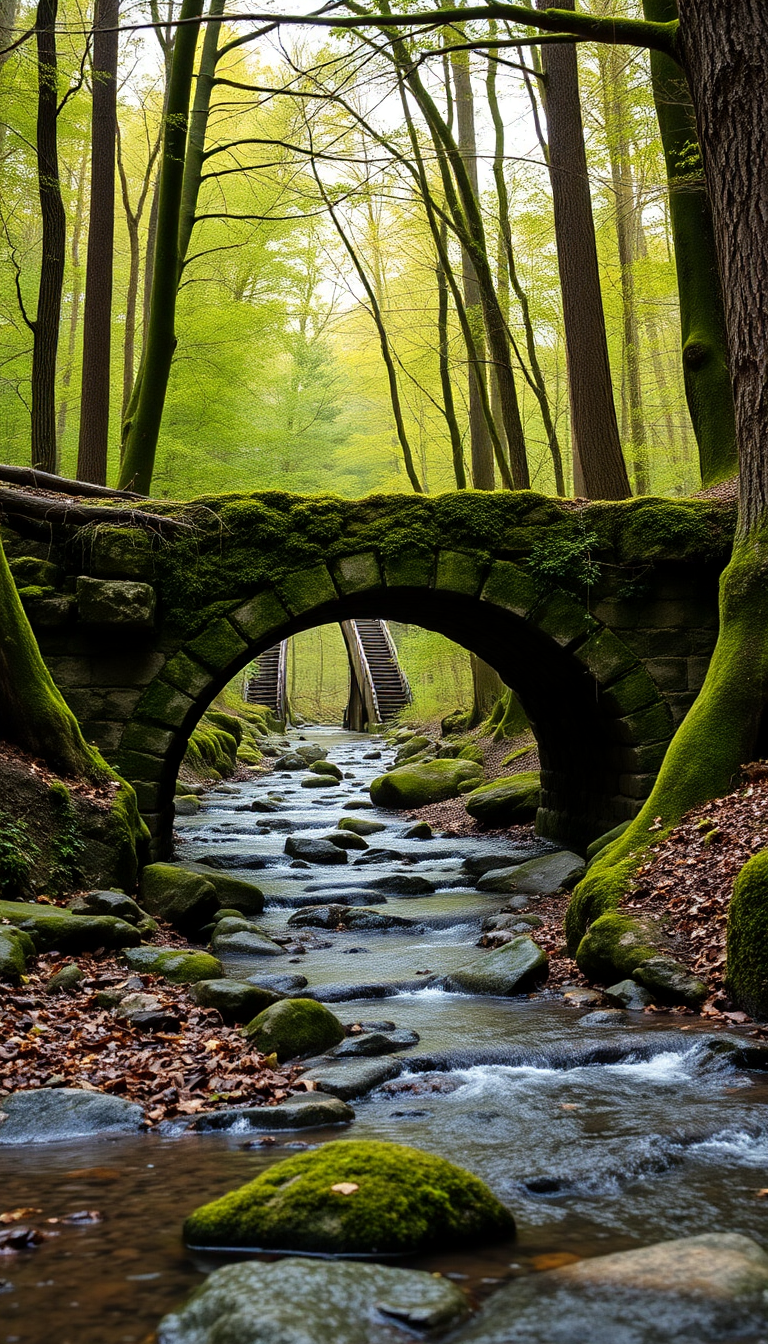 Moss Covered Ancient Stone Bridge Aesthetic Wallpaper
