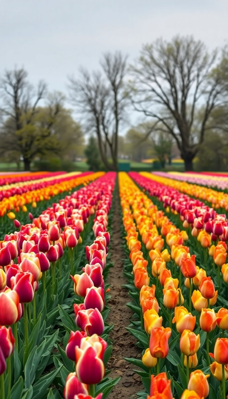 Tulip Field Rows Of Colors Photorealistic Wallpaper
