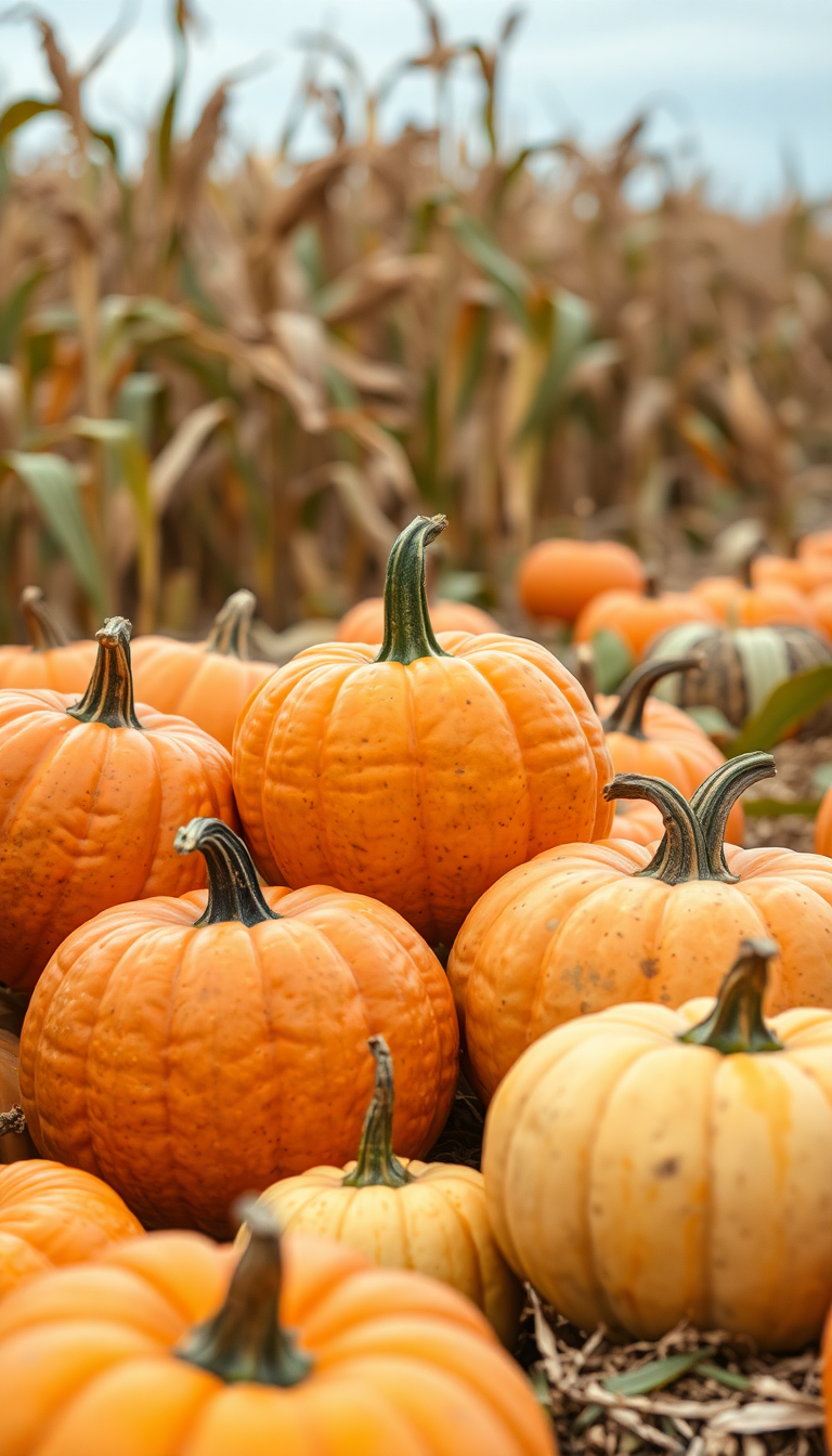 Autumn Harvest Pumpkins Corn Farm Photorealistic Wallpaper