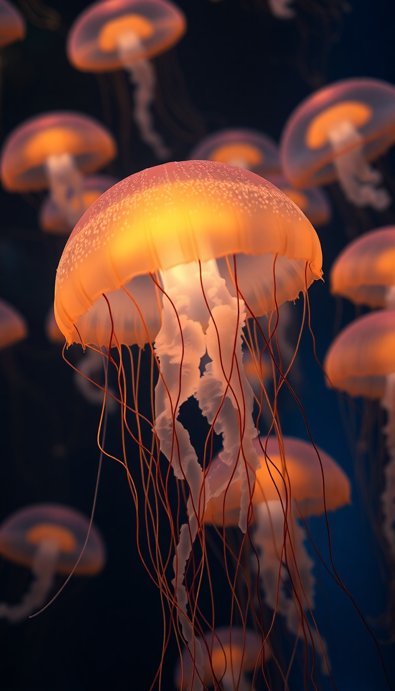 School Of Jellyfish Pulsing Glowing Photorealistic Wallpaper
