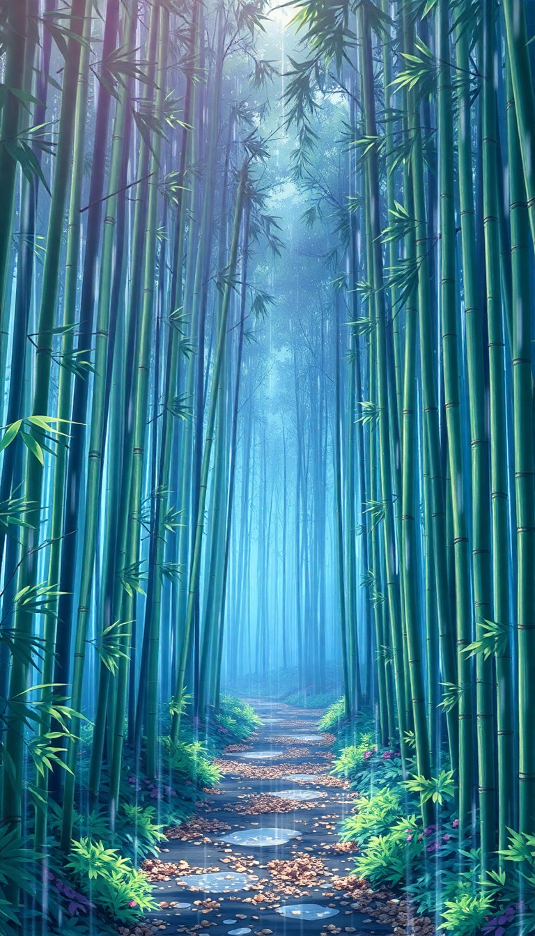 Bamboo Forest Rain Anime Peaceful Anime Wallpaper