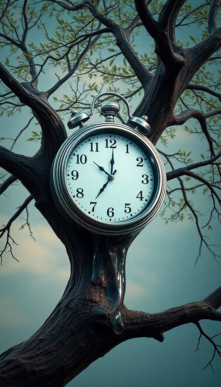 Melting Clock On Tree Branch Digital art Wallpaper