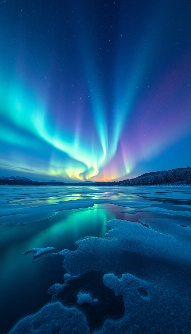 Winter Northern Lights Over Frozen Photorealistic Wallpaper