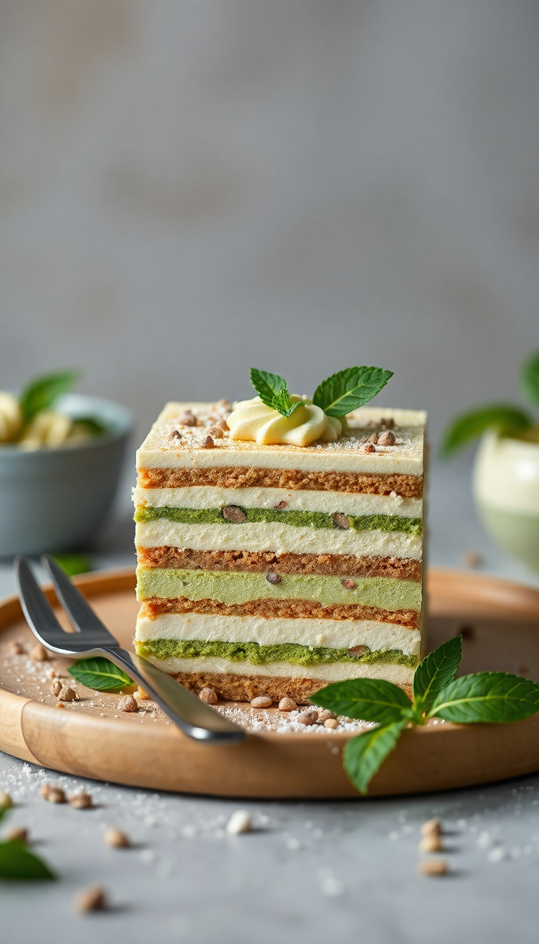 Matcha Tiramisu Layers Green Tea Photorealistic Wallpaper