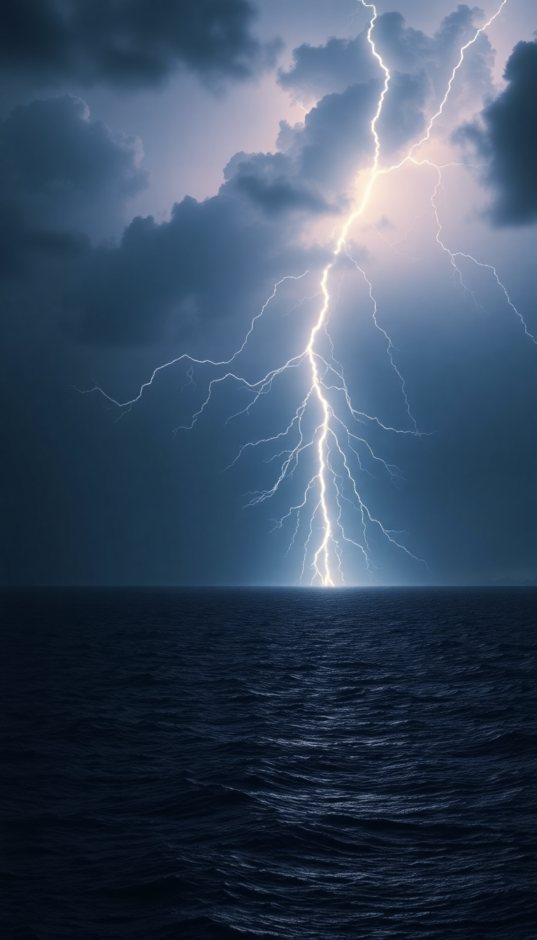 Lightning Storm Over Dark Ocean Photorealistic Wallpaper