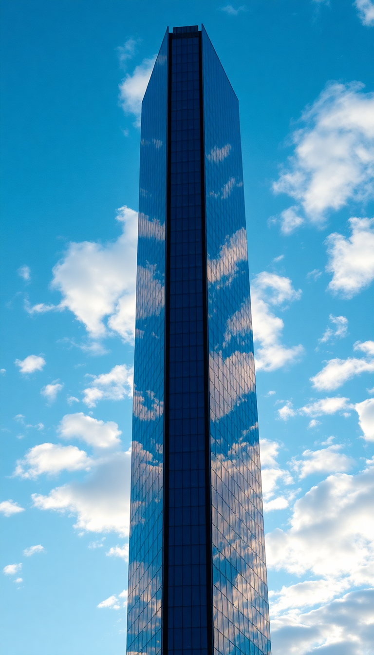 Glass Skyscraper Reflections Clouds Warped Photorealistic Wallpaper