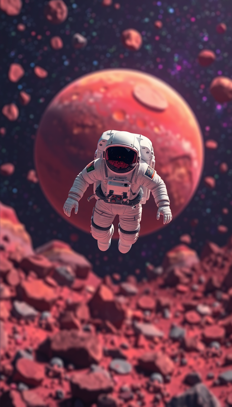 Astronaut Floating Through Colorful Asteroid Digital art Wallpaper