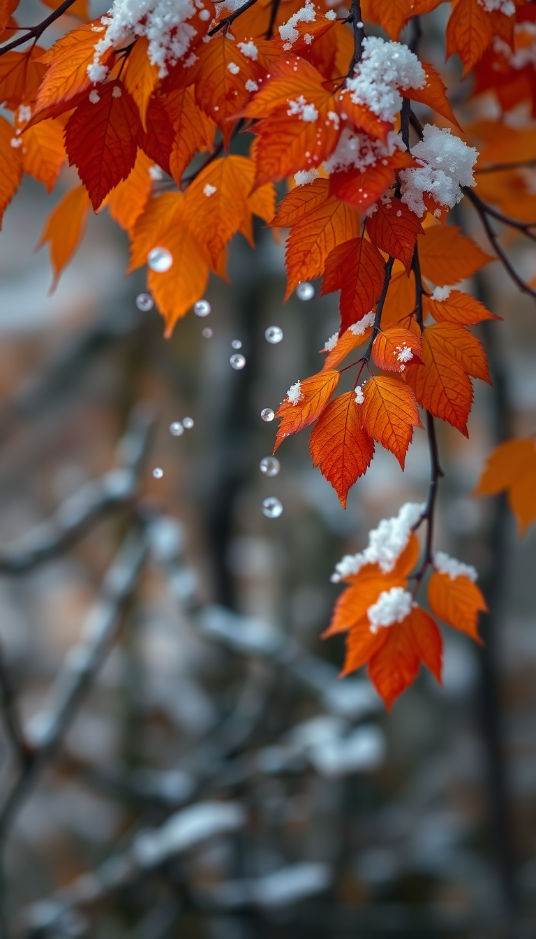 First Snow Falling On Autumn Photorealistic Wallpaper