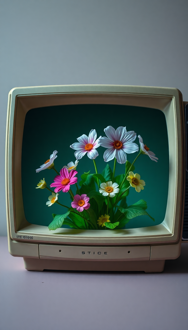 Flowers Growing From Old Television Digital art Wallpaper