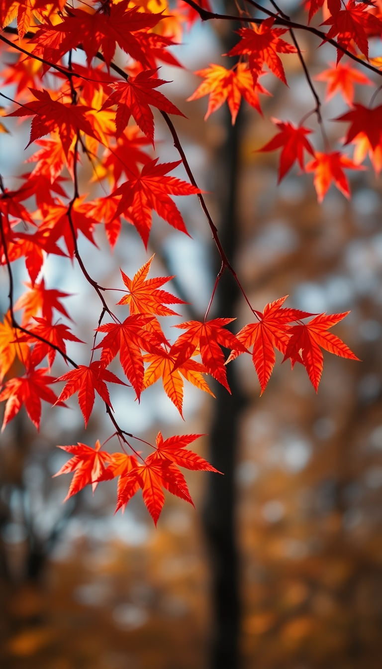 Autumn Leaves Falling Maple Red Photorealistic Wallpaper