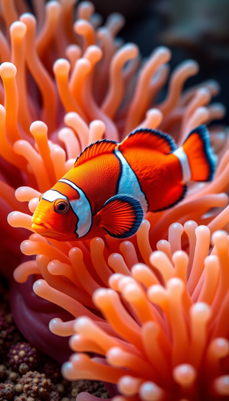 Anemone And Clownfish Macro Vibrant Photorealistic Wallpaper