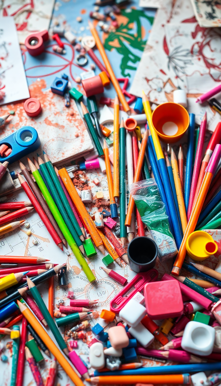 Art Supplies Scattered Creative Mess Photorealistic Wallpaper