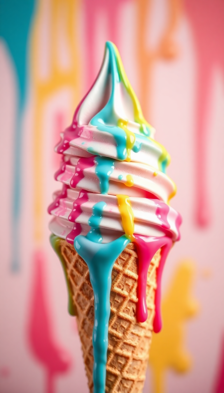 Ice Cream Cone Melting Summer Photorealistic Wallpaper