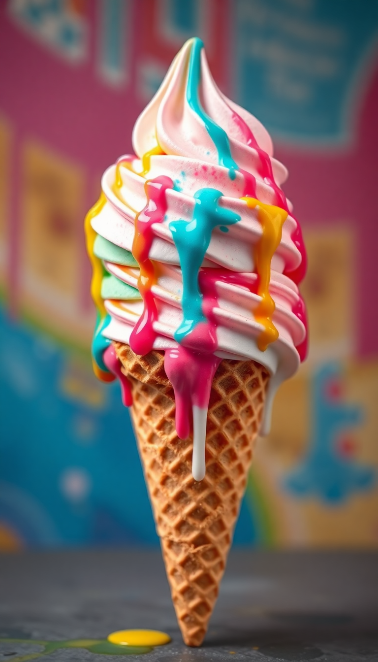 Ice Cream Cone Melting Summer Photorealistic Wallpaper
