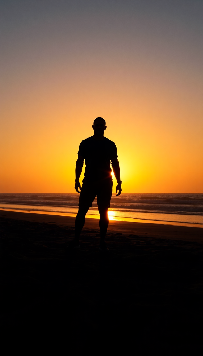 Beach Sunset Golden Hour Silhouette Photorealistic Wallpaper