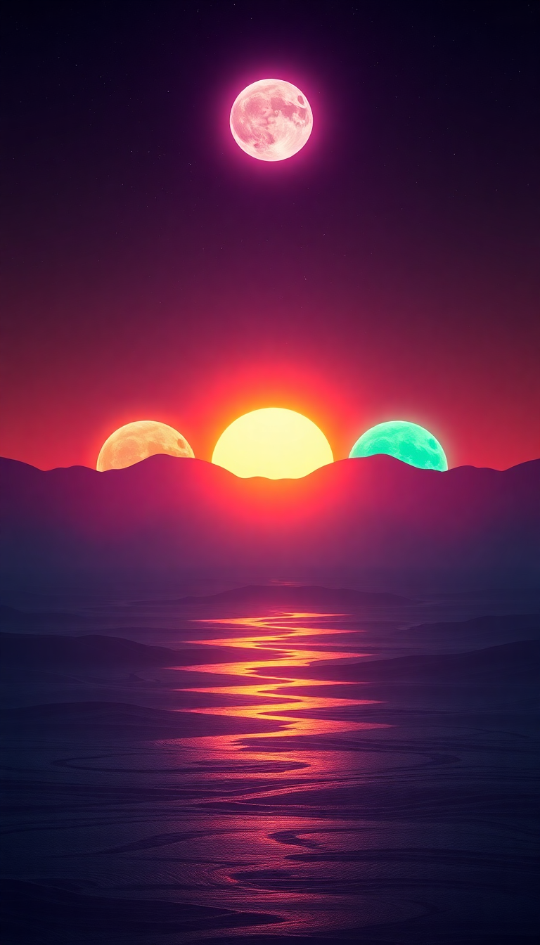 Alien Sunrise Three Suns Different Digital art Wallpaper