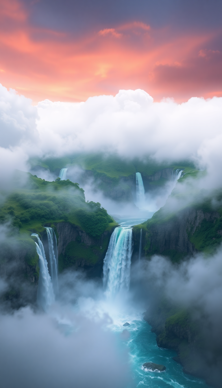 Floating Islands Waterfalls Flowing Into Digital art Wallpaper