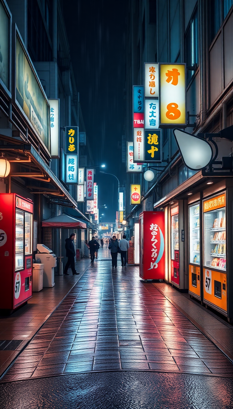 Tokyo Alley At Night Vending Photorealistic Wallpaper