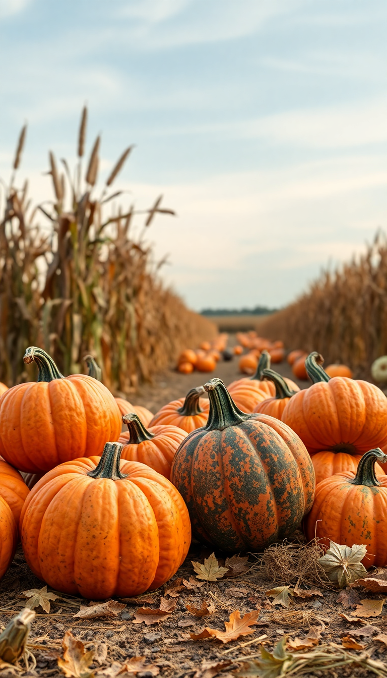 Autumn Harvest Pumpkins Corn Farm Photorealistic Wallpaper
