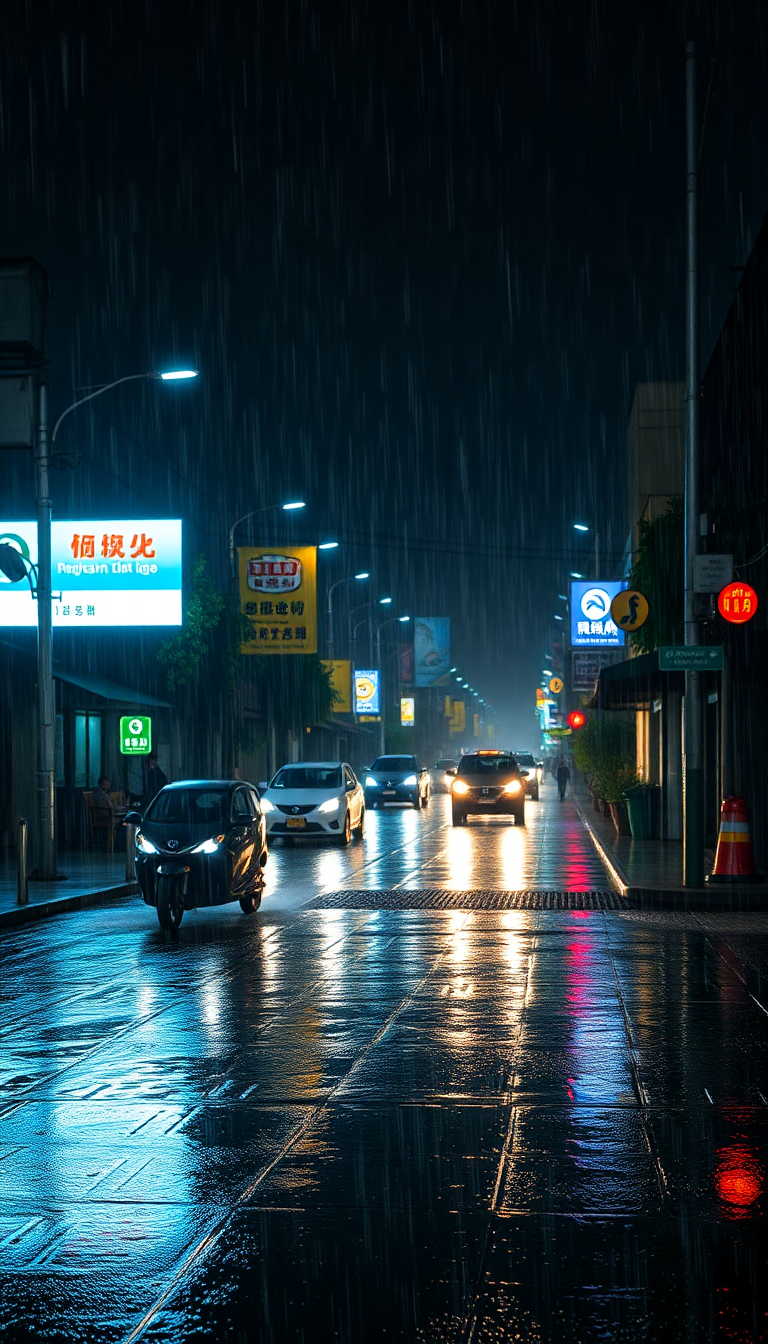 Monsoon Rain Heavy Downpour Street Photorealistic Wallpaper