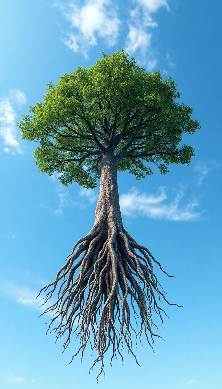 Tree Growing Upside Down Roots Digital art Wallpaper