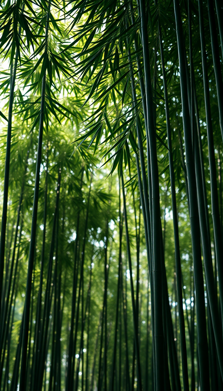 Bamboo Grove Swaying In Wind Minimalist Wallpaper