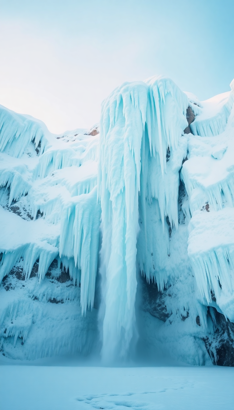Frozen Waterfall Ice Formations Winter Photorealistic Wallpaper