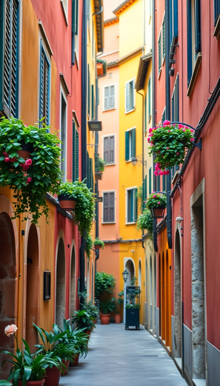 Narrow Italian Alley Colorful Buildings Photorealistic Wallpaper