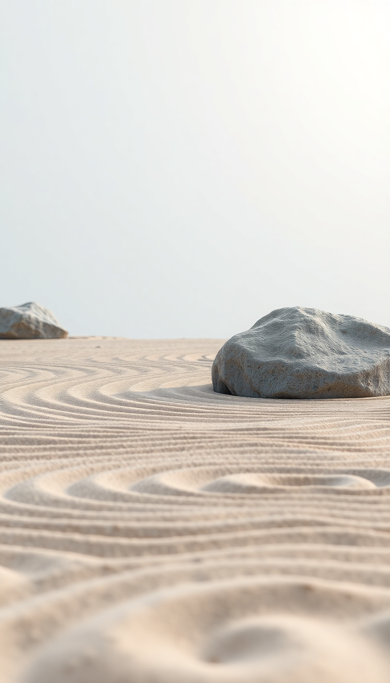 Zen Rock Garden Raked Sand Photorealistic Wallpaper
