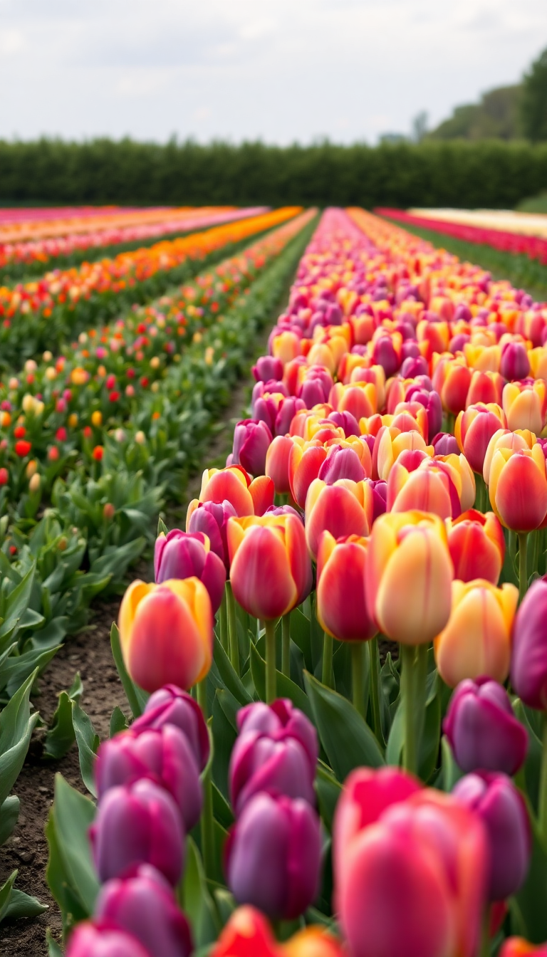 Spring Tulip Field Netherlands Colorful Photorealistic Wallpaper