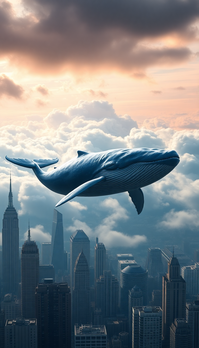 Giant Whale Swimming Through Clouds Digital art Wallpaper