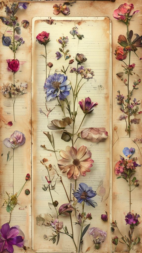 Pressed Flowers In Journal Vintage Aesthetic Wallpaper