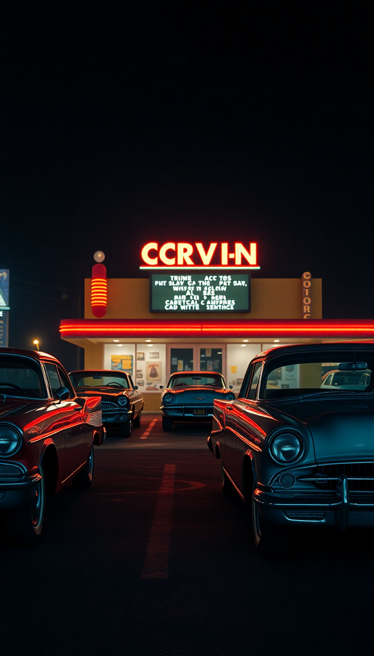 Drive-in Movie Theater Night Classic Photorealistic Wallpaper