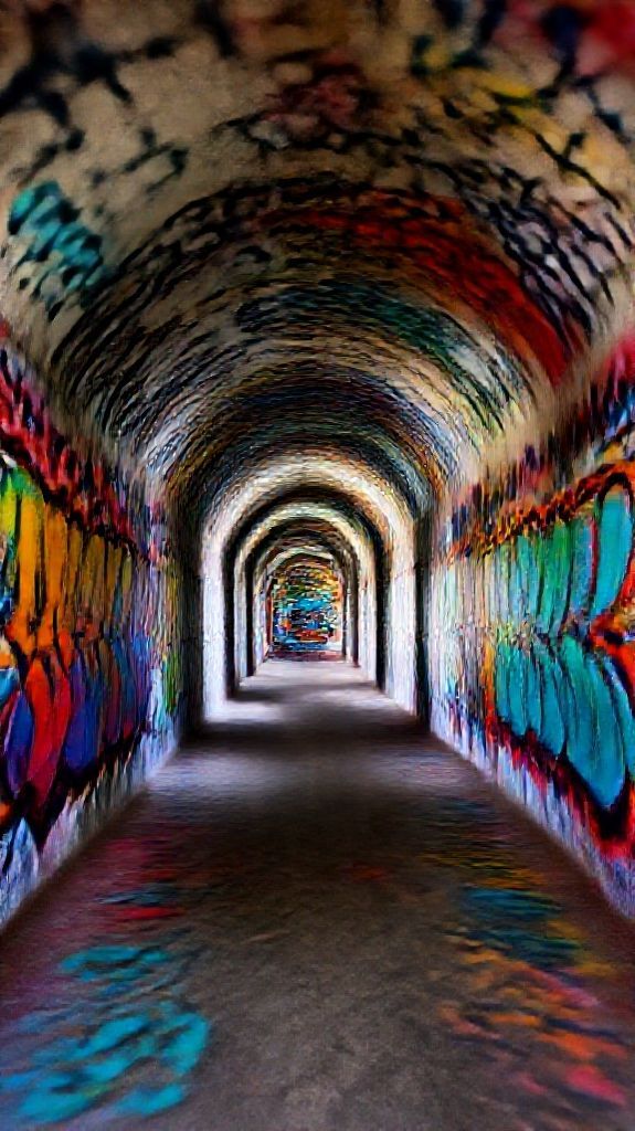 Graffiti Tunnel Perspective Vanishing Point Photorealistic Wallpaper
