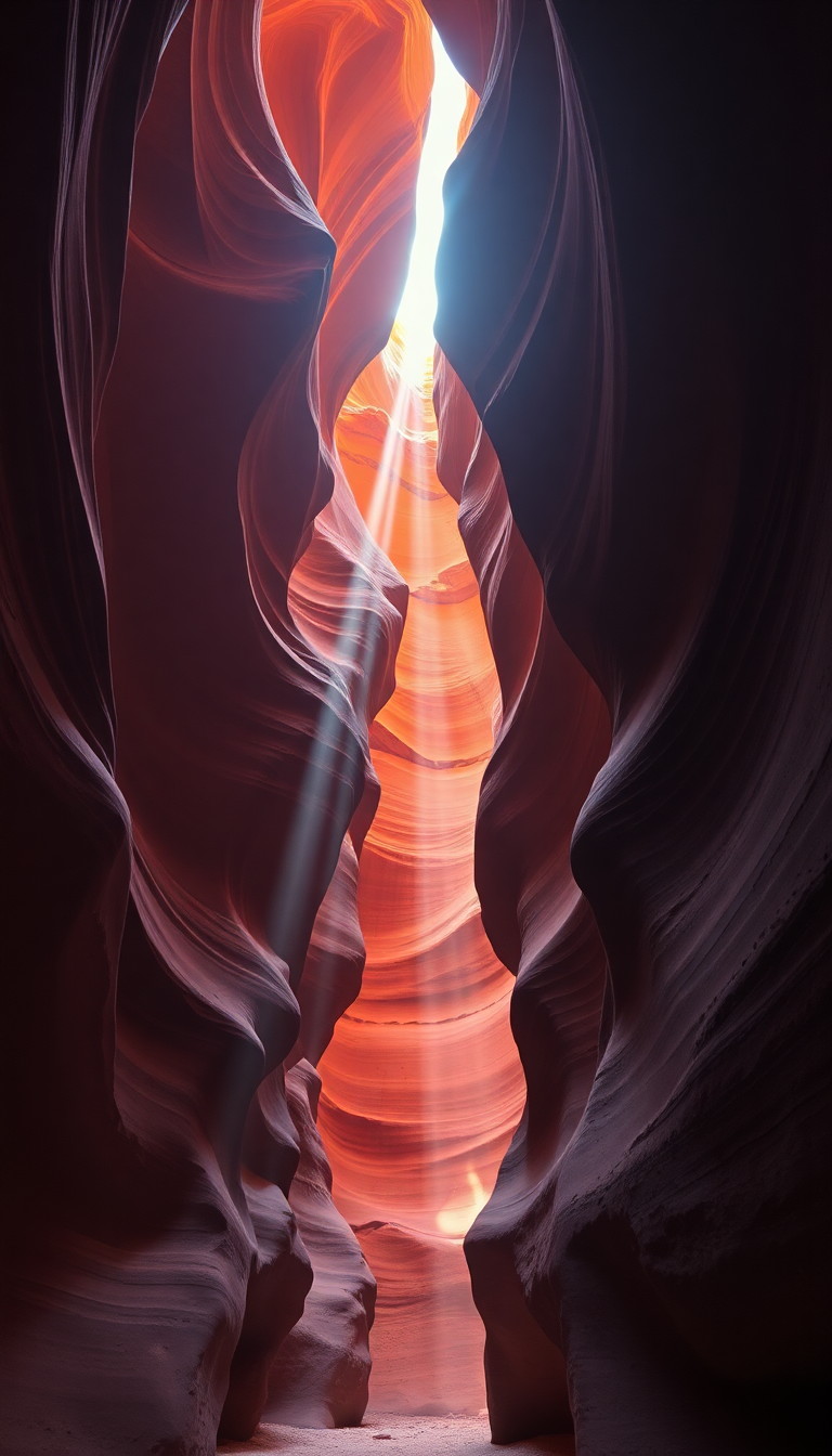 Slot Canyon Light Beam Hitting Photorealistic Wallpaper