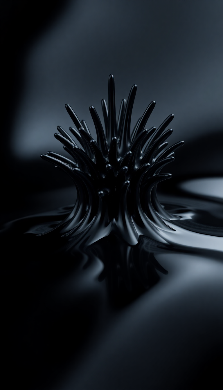 Ferrofluid Spikes Magnetic Sculpture Black Digital art Wallpaper