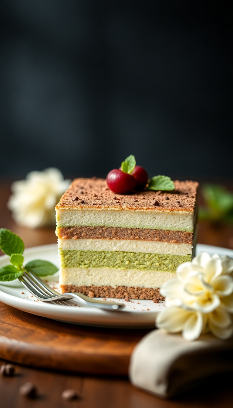 Matcha Tiramisu Layers Green Tea Photorealistic Wallpaper