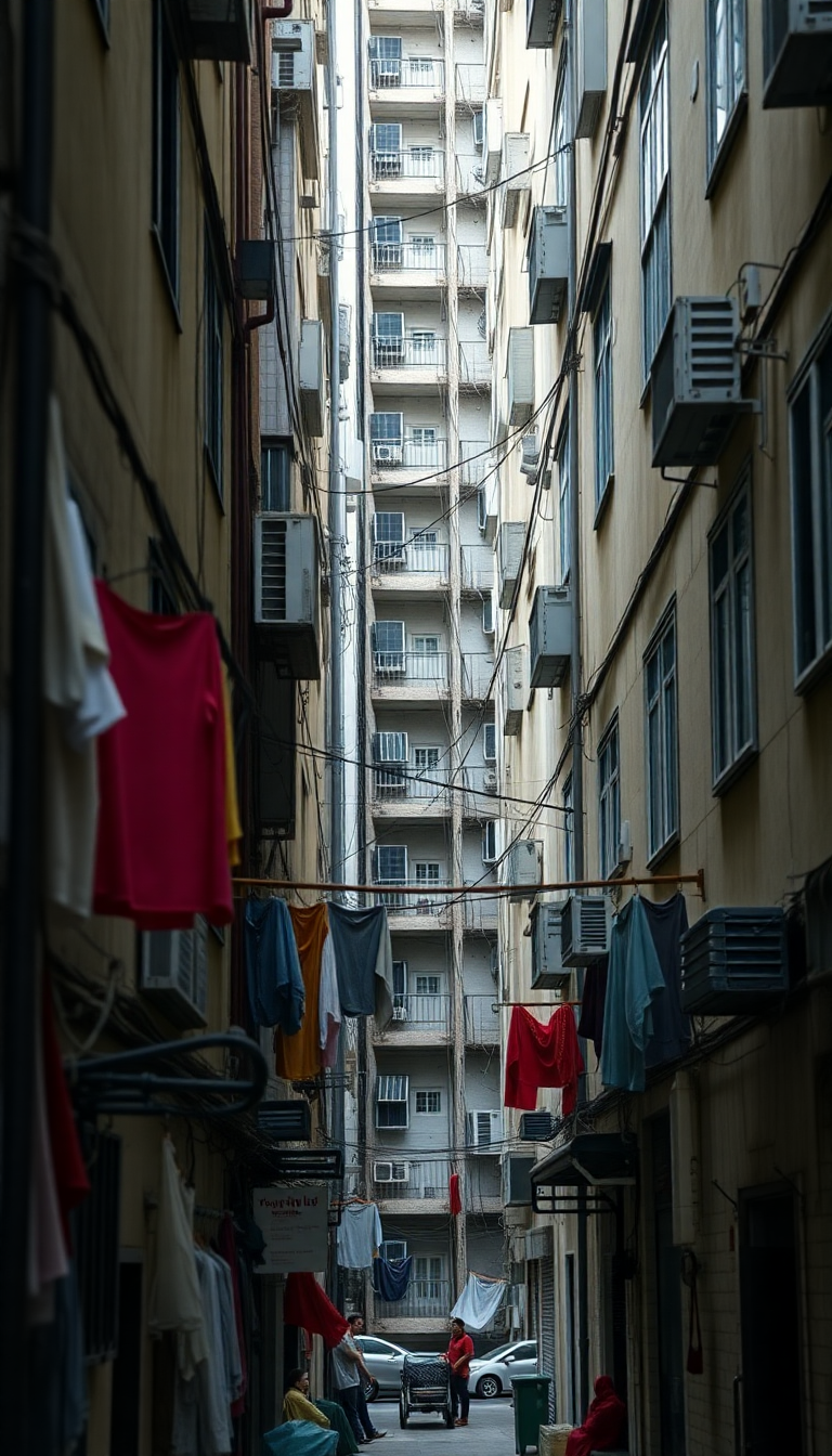 Hong Kong Density Apartments Laundry Photorealistic Wallpaper