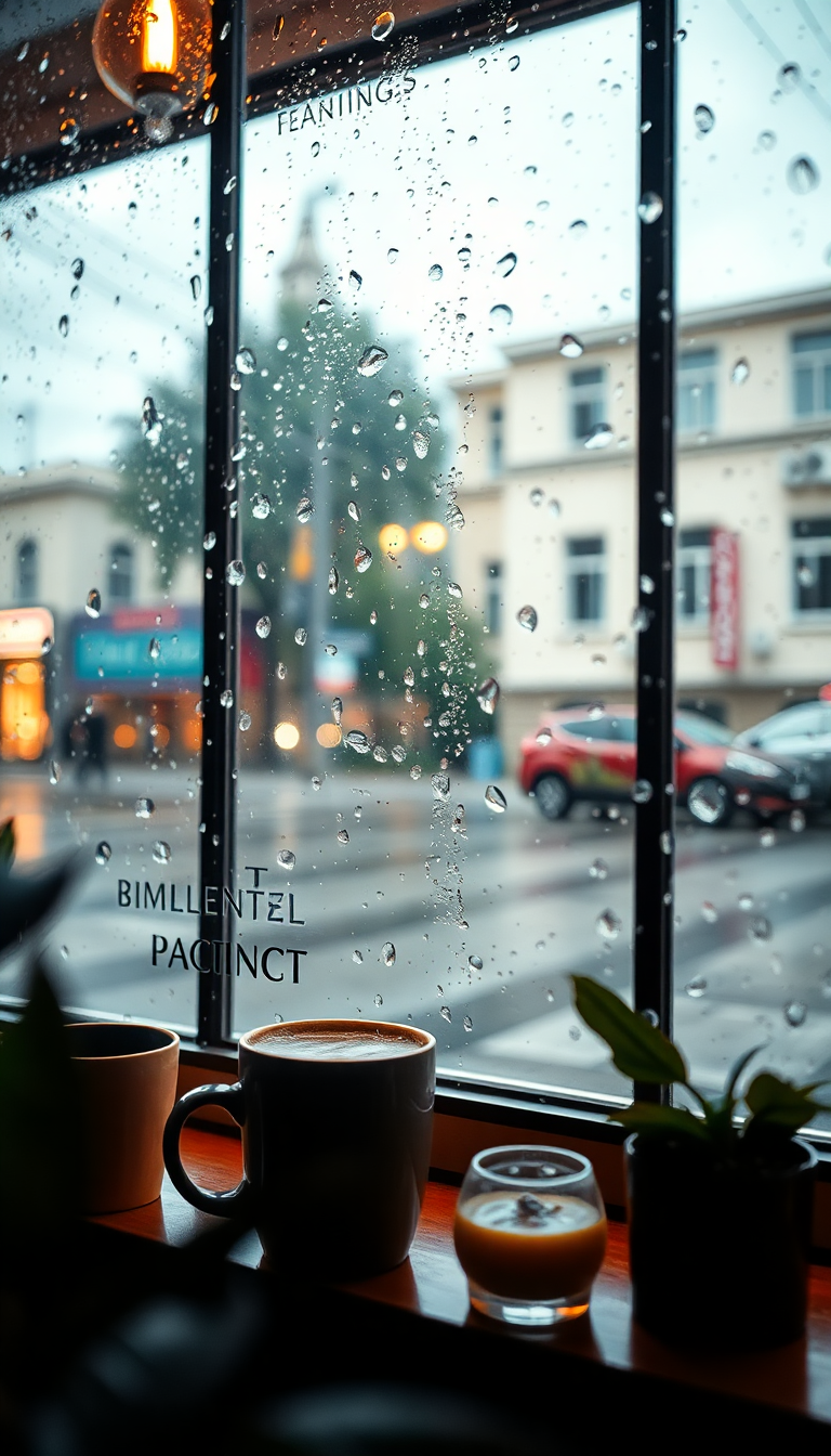 Coffee Shop Window Rain Outside Aesthetic Wallpaper